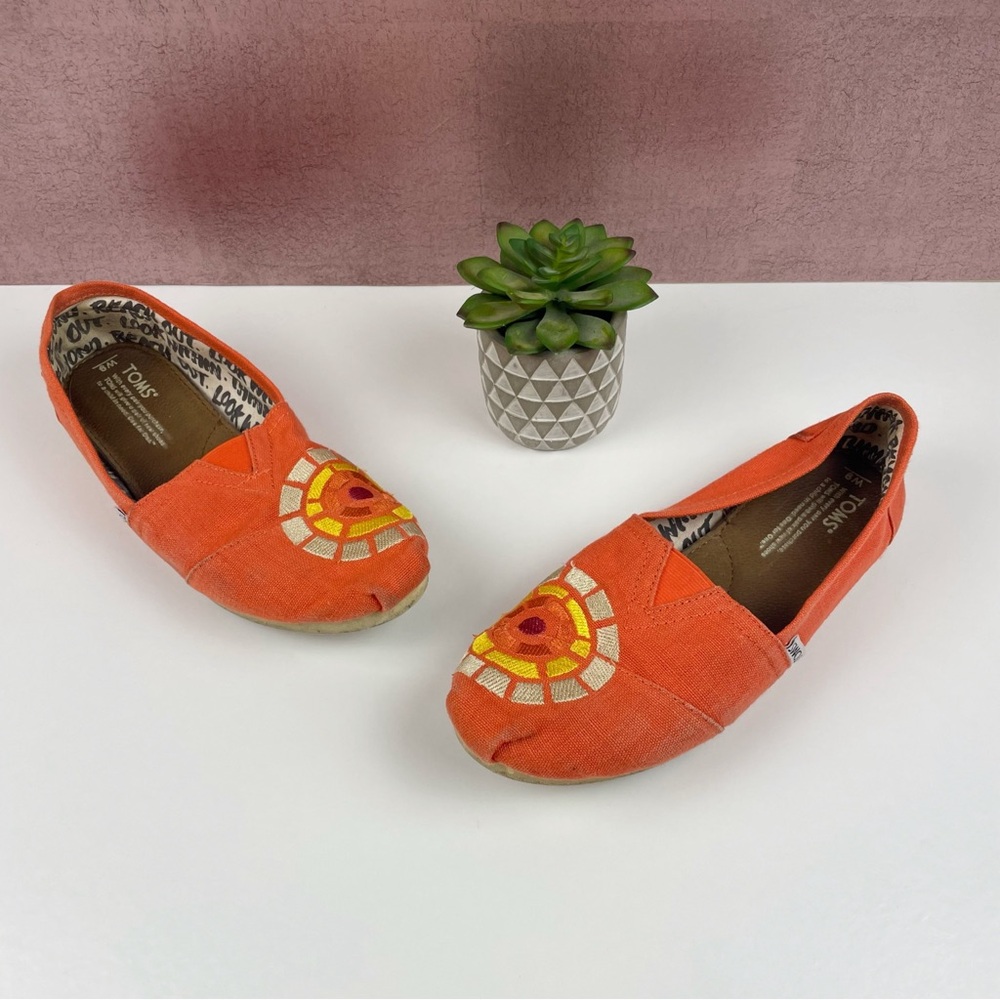 Toms Orange Yellow Sun Stitched Boho Flats Shoes Women Size 9 Casual